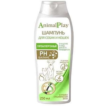 Animal Play-Гипоаллергенный шампунь с аминокислотами и экстрактом шалфея для собак и кошек 250мл купить  зоотовары для животных