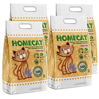 HOMECAT Эколайн Лаванда комкующийся наполнитель для кошачьих туалетов 4х12л купить  зоотовары для животных