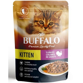 Mr.Buffalo KITTEN влажный корм корм котят Индейка в соусе 28х85гр купить  зоотовары для животных
