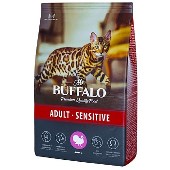 Mr.Buffalo SENSITIVE сухой корм для кошек с индейкой 400г купить  зоотовары для животных