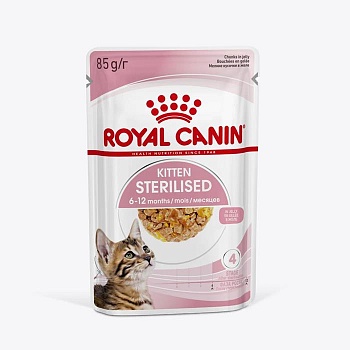 ROYAL CANIN KITTEN STERILISED пауч желе влажный корм для стерилизованных котят от 6 до 12 месяцев 28х85г купить  зоотовары для животных