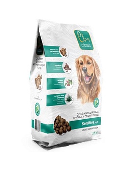 CLAN CLASSIC Sensitive сухой корм для собак крупных и средних пород Утка с бурым рисом 1,25кг купить  зоотовары для животных