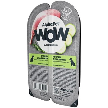 ALPHAPET WOW SUPERPREMIUM ламистер влажный корм для взрослых собак кролик с кабачком 15х100г купить  зоотовары для животных