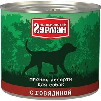 Четвероногий Гурман Мясное Ассотри для собак с Говядиной 12х340г купить  зоотовары для животных