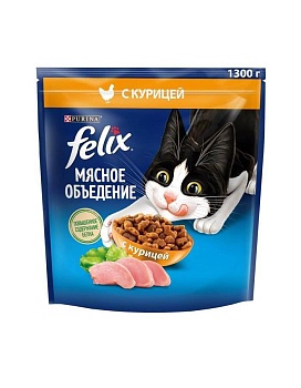 Felix Мясное объедение корм для кошек, с курицей 1,3кг купить  зоотовары для животных