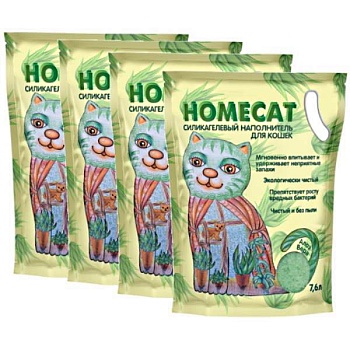 HOMECAT Алоэ Вера силикагелевый наполнитель для кошачьих туалетов с ароматом Алоэ Вера 4х7,6л купить  зоотовары для животных