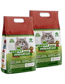 HOMECAT Эколайн Зеленый чай комкующийся наполнитель 2х18л купить  зоотовары для животных