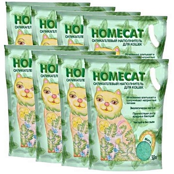 HOMECAT Мята силикагелевый наполнитель для кошачьих туалетов с ароматом мяты 8х3,8л купить  зоотовары для животных