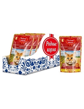 РОДНЫЕ КОРМА полнорационный консервированный корм для кошек с чувствительным пищеварением с ягненком кусочки в соусе по-крымски 32х85гр купить  зоотовары для животных