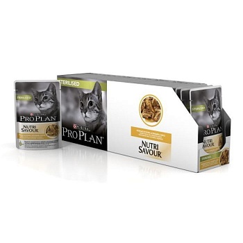 Pro Plan Nutri Savour Adult Консервы для Стерилизованных Кошек Курица в Соусе 26х85гр купить  зоотовары для животных