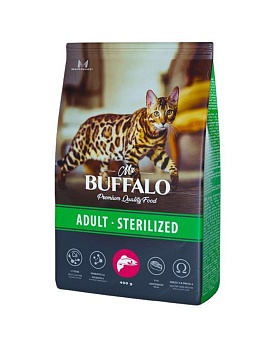Mr.Buffalo STERILIZED сухой корм для стерилизованных кошек с лососем 400г купить  зоотовары для животных
