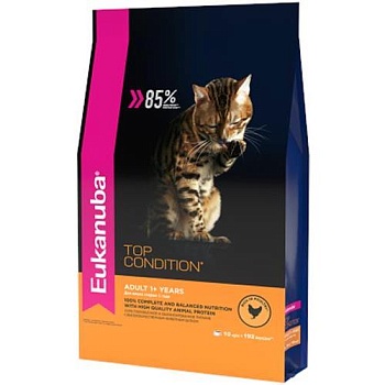 EUKANUBA ADULT TOP CONDITION сухой корм для взрослых кошек с домашней птицей 10кг купить  зоотовары для животных