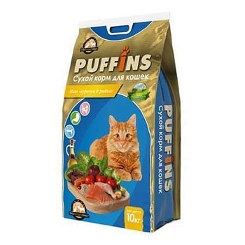 Puffins Сухой Корм для Кошек Курочка и Рыбка 10кг купить  зоотовары для животных