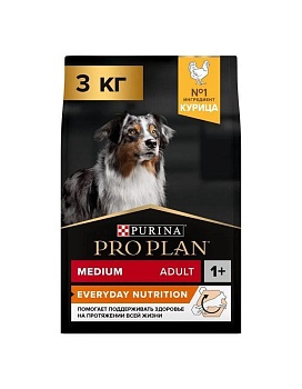 Pro Plan Medium Adult сухой корм для собак средних пород 10 - 25 кг Курица 3кг купить  зоотовары для животных