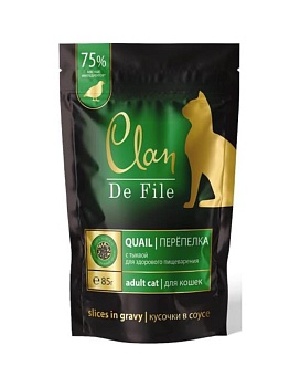 CLAN De File пауч для кошек Перепелка с тыквой в соусе 14х85гр купить  зоотовары для животных