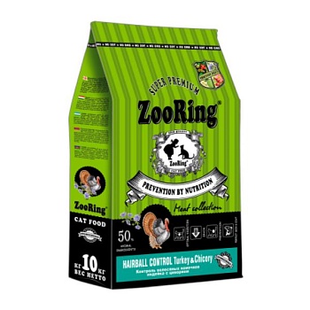 ZooRing Adult Cat Hairball Control Сухой корм для кошек Индейка с цикорием 10 кг купить  зоотовары для животных