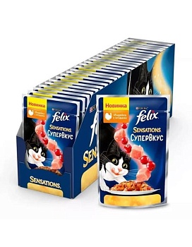 FELIX Sensations кошсервы для кошек супер вкус индейка ягоды 26х75гр купить  зоотовары для животных