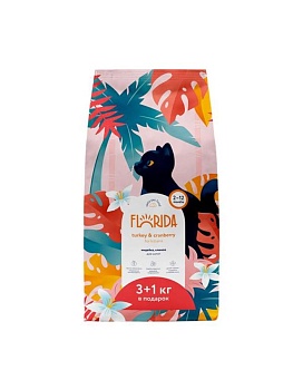Florida сухой для котят Индейка, клюква 4кг купить  зоотовары для животных