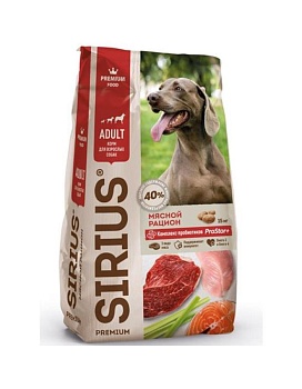 SIRIUS сухой корм для взрослых собак мясной рацион 15кг купить  зоотовары для животных