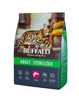 Mr.Buffalo STERILIZED сухой корм для стерилизованных кошек с лососем 1,8кг купить  зоотовары для животных