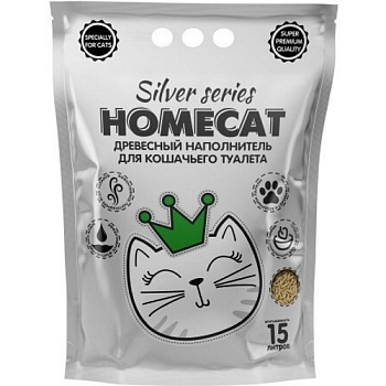 HOMECAT SILVER SERIES древесный наполнитель премиум для кошачьих туалетов 15л купить  зоотовары для животных