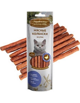Деревенские Лакомства Мясные Колбаски Из Утки для Кошек 45г купить  зоотовары для животных