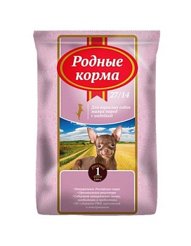 РОДНЫЕ КОРМА сухой корм для взрослых собак мелких пород с индейкой 27/14 409г купить  зоотовары для животных