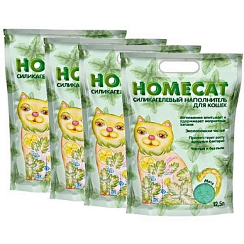 HOMECAT Мята силикагелевый наполнитель для кошачьих туалетов с ароматом мяты 4х12,5л купить  зоотовары для животных