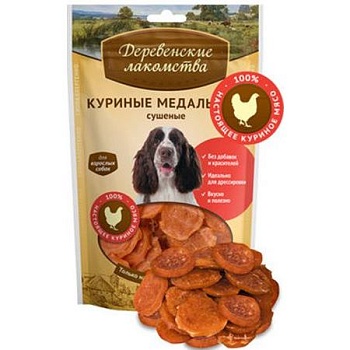 Деревенские Лакомства 100 % Мяса Куриные Медальоны Сушеные для Собак 90г купить  зоотовары для животных