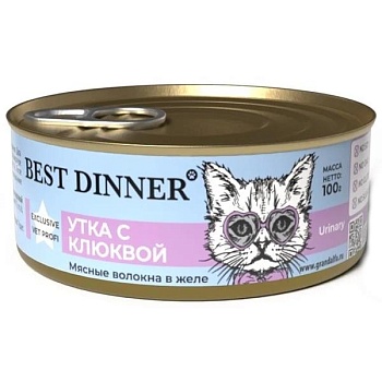 Best Dinner Exclusive Vet Profi Urinary для кошек желе Утка с клюквой 100г купить 