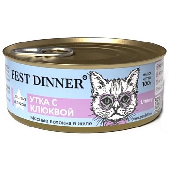 Best Dinner Exclusive Vet Profi Urinary для кошек желе Утка с клюквой 12х100г купить  зоотовары для животных