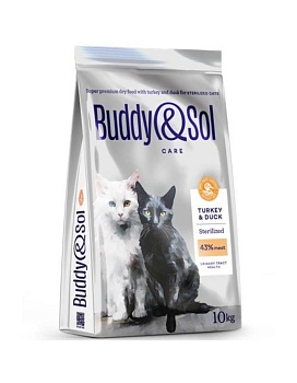 BUDDY SOL CARE STERILIZED сухой корм для взрослых стерилизованных кошек с индейкой и уткой 10кг купить  зоотовары для животных