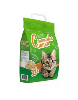 Счастливые Лапки Древесный наполнитель для кошек 33л купить  зоотовары для животных