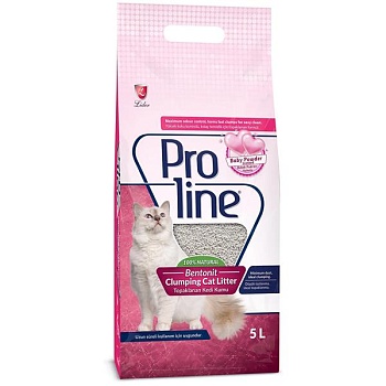 Proline комкующийся бентонитовый наполнитель для кошачьего туалета с ароматом детской присыпки 5л купить  зоотовары для животных