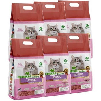 HOMECAT Ecoline Лотос комкующийся наполнитель для кошачьих туалетов с ароматом лотоса 6х6л купить  зоотовары для животных