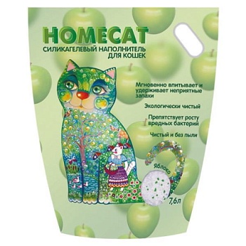HOMECAT Яблоко Силикагелевый наполнитель для кошачьих туалетов с ароматом яблока 7.6л купить  зоотовары для животных