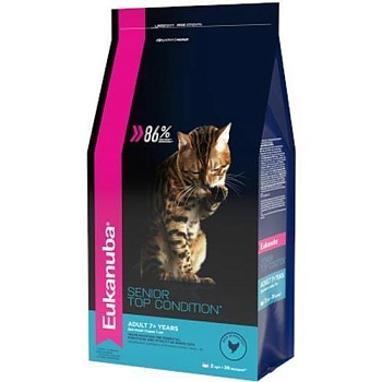 EUKANUBA SENIOR TOP CONDITION сухой корм для пожилых кошек с домашней птицей 2кг купить  зоотовары для животных