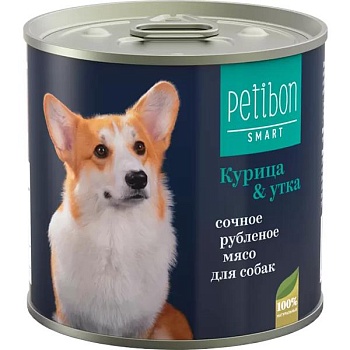 Petibon Smart консервы для собак сочное рубленое мясо с курицей и уткой 12х240г купить  зоотовары для животных