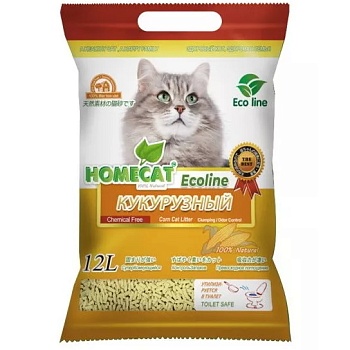 HOMECAT Эколайн Кукурузный комкующийся наполнитель 12л купить  зоотовары для животных