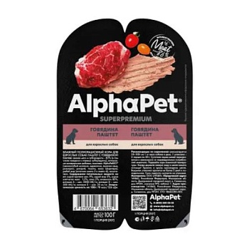 AlphaPet Superpremium Влажный полнорационный корм для взрослых собак паштет с говядиной 15х100г купить  зоотовары для животных