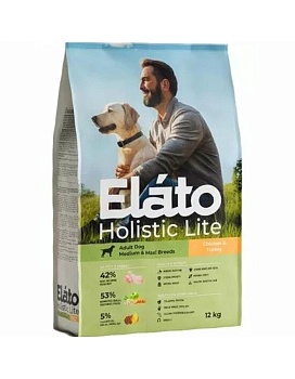 Элато Holistic Lite сухой для собак средних и крупных пород Курица и Индейка 12кг купить  зоотовары для животных