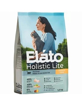 Элато Holistic Lite сухой для кастрированных котов, стерилизованных и малоактивных кошек Курица и Индейка 1,5кг купить  зоотовары для животных