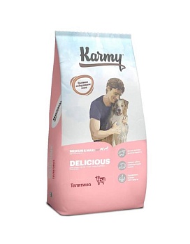 KARMY Делишес Медиум и Макси сухой корм для собак средних и крупных пород привередливых в питании Телятина 14кг купить  зоотовары для животных