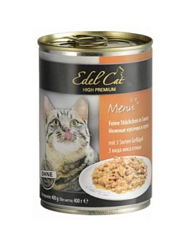 Edel Cat Нежные Кусочки в Соусе Три Вида Мяса 12х400г купить  зоотовары для животных