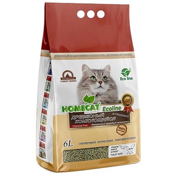 HOMECAT Ecoline древесный комкующийся наполнитель в гранулах для кошачьих туалетов 6л купить  зоотовары для животных