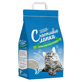 Счастливые Лапки Наполнитель Комкующийся 3кг купить  зоотовары для животных