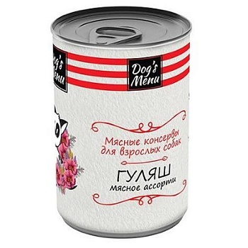 Dog`s Menu консервы для взрослых собак гуляш мясное ассорти 12х340г купить  зоотовары для животных