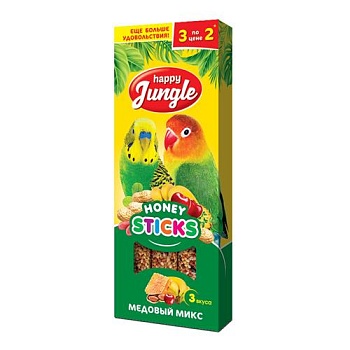 HAPPY JUNGLE Палочки для птиц микс 3 вкуса 3 шт купить  зоотовары для животных