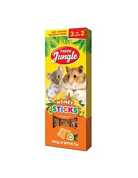 HAPPY JUNGLE Палочки для мелких грызунов мед+фрукты 3 шт купить  зоотовары для животных
