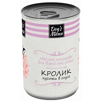 Dog`s Menu консервы для взрослых собак с кроликом кусочки в соусе 12х340гр купить  зоотовары для животных